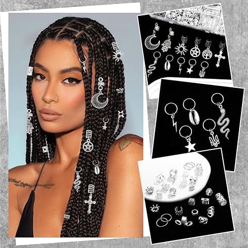 NAISKA Vikings Hair Jewelry for Braids, 186Pcs Norse Runes Tube Beads Cross Snake Loc Dreadlock Accessories, Non-Piercing Ear Cuffs Locs Jewelry for Women and Men thumbnail 3