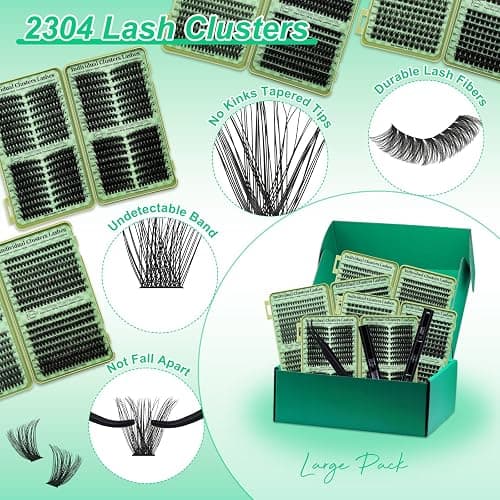 LASHSUN Lash Clusters Kit Wispy Eyelash Clusters 2304PCS Kit Cat Eye Kit Cluster Eyelash Extensions Pestañas Postizas Naturales DIY Lash At Home+Lash Bond and Seal,Remover,Tweezers thumbnail 9