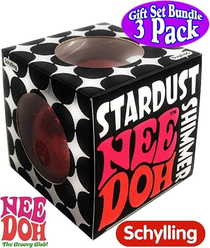 Nee-Doh Schylling Stardust Shimmer Groovy Glob! Squishy, Squeezy, Stretchy Stress Balls Blue, Red & Purple Complete Gift Set Party Bundle - 3 Pack thumbnail 4
