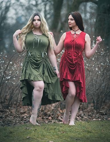 Scarlet Darkness Renaissance Steampunk Dress Lace Up High Low Dress Pirate Gothic Costume thumbnail 9