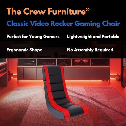 The Crew Furniture Classic Video Rocker Floor Gaming Chair, for Kids and Teens, PU Faux Leather & Polyester Mesh, Black/Red thumbnail 4