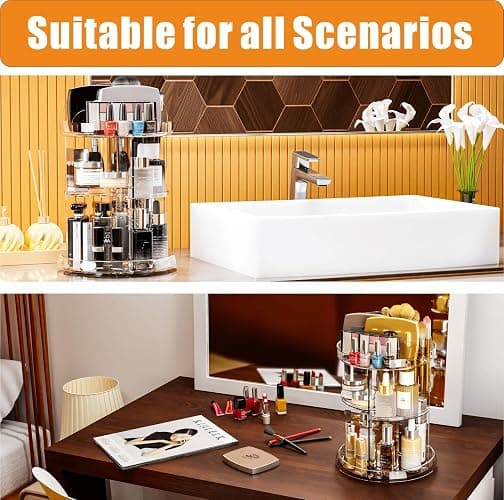 Yieach 360 Rotating Makeup Organizer for Vanity,Clear Spinning organizer and Make up organizers for Counter,Adjustable Lazy Susan Bathroom Organizer for Beauty Product and Skin Care Storage Carousel thumbnail 3