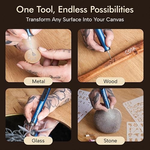 SketchPro Cordless Engraving Pen with LED Light – 3-Speed Precision Etching Tool for Wood, Metal, Glass & Plastic – USB-C Rechargeable, 26 Accessories – Ideal for DIY, Jewelry & Craft Projects thumbnail 3