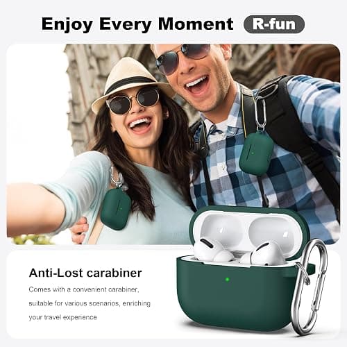 R-fun for AirPods Pro 2nd/1st Generation Case with Cleaner Kit,Soft Silicone Protective Case Cover for Apple AirPod Pro 2/1 for Women Men,AirPods Pro Case Accessories with Keychain,Forest Green thumbnail 2