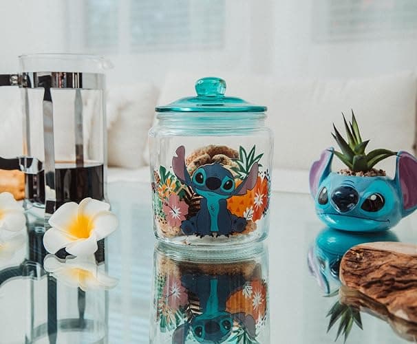 Silver Buffalo Disney Lilo & Stitch Tropical Glass Cookie Snack Candy Jar With Lid (Small) thumbnail 2