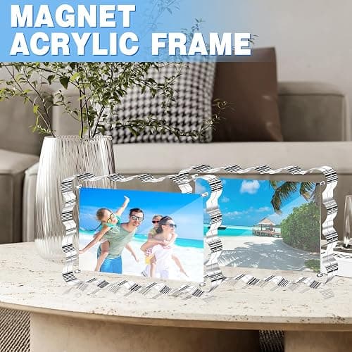 Aheroi 4x6 Acrylic Picture Frames, 3 Pack Clear Scalloped Acrylic Photo Frame Freestanding Magnetic Picture Frames for Desktop, Transparent Thickened Double Sided Picture Frame, Exclusive Shape Design thumbnail 7