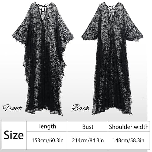 Mepase Boho Witch Lace Kimono Kaftan Dress Robe Bikini Swimsuit Beach Cover up for Women Maternity Halloween Vampire Costume thumbnail 2