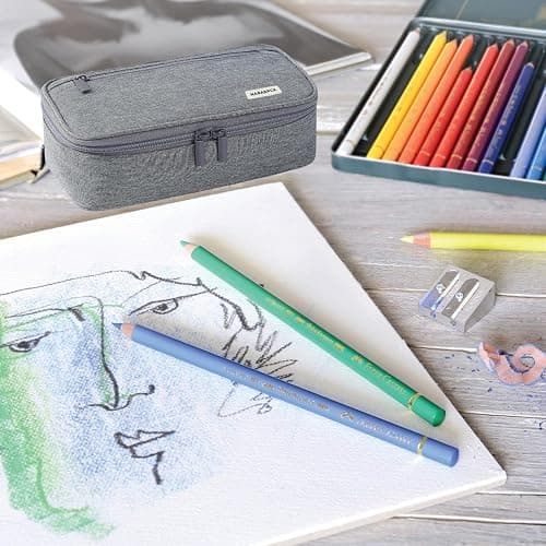 Large Capacity Pencil Case, Big Pencil Pouch with Durable Zipper,Extra Big Pencil Bag Organizer,Cute Pencil Case Aesthetic Pen Pouch Bag for Office Art (Grey) thumbnail 6