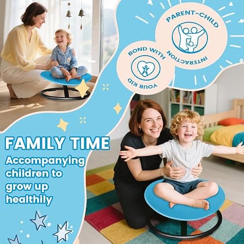 21" L × 19" W Large Size Spinning Chair for Autistic Kids, Toddler Sensory Spinning Chair, Sensory Toys Gifts for Kids with Autism & ADHD, Sit and Spin Training Body Coordination, Azure Rounded Shape thumbnail 2