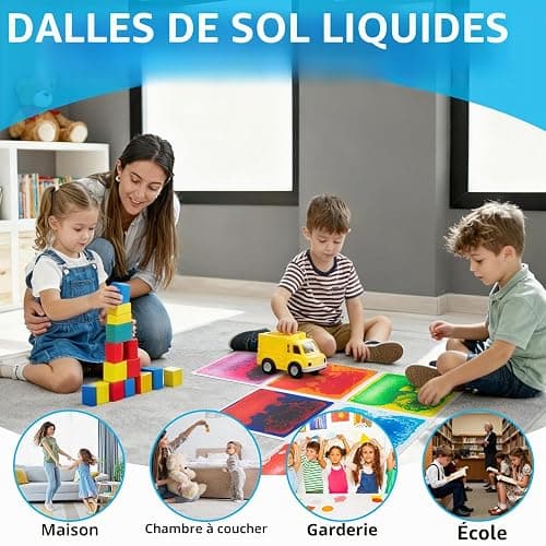 Art3d Lot de 4 Dalles de Sol Sensorielles Liquides | 30 x 30 cm,pour Salle de Jeux et Piste de Danse,Carrés,Multicolore thumbnail 4