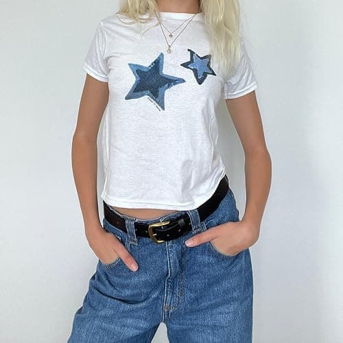 Y2k Cute Star Bow Graphic Print Baby Tees Shirt Women Short Sleeve Fruit Cherry Aesthetic Teens Girl Crop Tops thumbnail 3