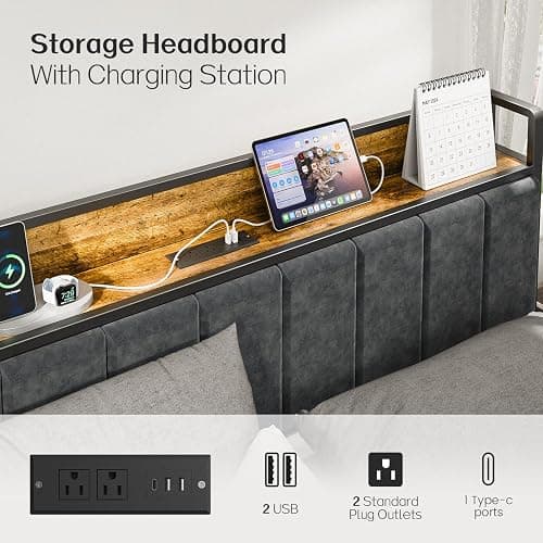 Liians Queen Bed Frame with Headboard, Metal Platform Bed with Smart LED Lights and USB Charging Station, Easy Assembly, No Box Spring Needed thumbnail 4