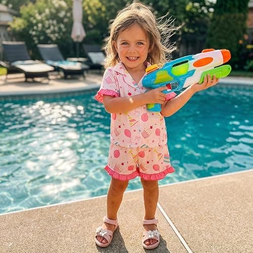 Kavousa Toddler Baby Girls Birthday Pajamas Donut Cake Bow Print Ruffle Shirt Shorts Little Girls Summer Sleepwear Outfits thumbnail 3