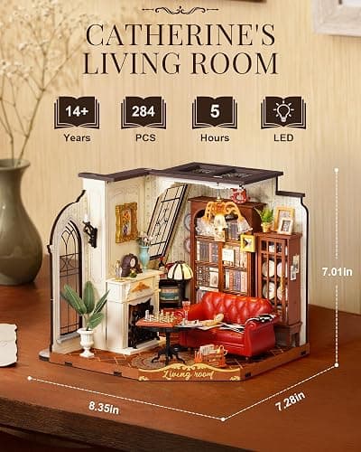 Rolife DIY Miniature House Kit for Adults, Mini Wooden Dollhouse Kit, Tiny House Diorama Building Kits-Birthday Christmas Craft Hobbies Gift for Teens Kids (Catherine's Living Room) thumbnail 3