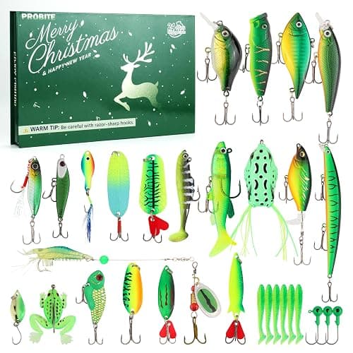 Fishing Advent Calendar 2025-24 Days Christmas Countdown Calendar with Fishing Tackle Lures, Bass & Trout Fishing Gear Gift Set for Men/Teens/Boys - Image 1
