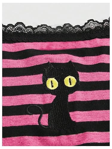 Floerns Women's Sleeveless Cat Embroidery Striped Scoop Neck Contrast Lace Cami Tops thumbnail 5