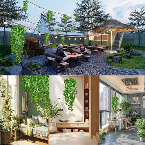 Fake Hanging Plants Vines(2pcs)for Room Decor, Artificial Ivy Greenery Garlands for Home Bedroom Living Aesthetic Kitchen Office Wall Patio Bookshelf,Indoor,Outdoor Farmhouse Decorations(No flowerpot) - 2 thumbnail 7