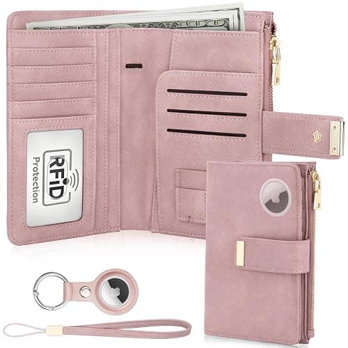 HUANLANG Passport Holder with Airtag for Women/Men, Airtag Passport Wallet for Travel Leather Passport Holder RFID Blocking,Travel Passport Walelt with Credit Card Holder - Pink - Image 1