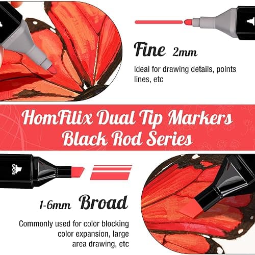 HomFilix Alcohol Markers, 80 Colors Dual Tip Art Alcohol Markers Set - Perfect for Coloring, Drawing, Sketching, Card Making and Illustration, Perfect for Adults and Kids thumbnail 3