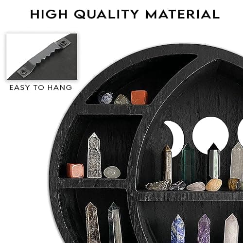 Ella & Emma Wooden Moon Shelf for Crystals - Crescent Moon Crystal Shelf, Storage & Wall Hanging Shelves for Bedroom Aesthetic, Moon Phase Wall Decor & Crystal Display Shelf, Pinewood, Black thumbnail 6