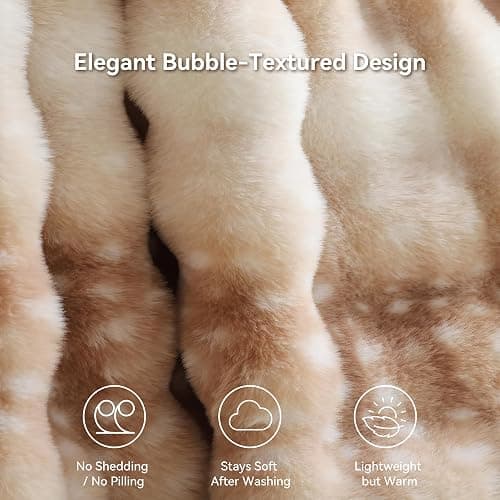 Smoofy Faux Rabbit Fur Throw for Couch - Deer Brown Bubble Blanket 50"x60" | Fluffy Plush Fuzzy Fawn Throw for Sofa & Bed, Super Soft Cozy Comfort Blanket, Aesthetic Deer Print Decor Gift for Women thumbnail 4