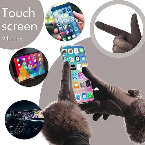 Vagasi Women Touch Screen Gloves, Fleece Lined Winter Gloves for Ladies, Thermal Suede Gloves Fur Cuff for Girls Gifts thumbnail 2