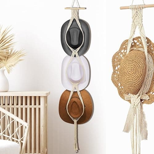 Yulejo Macrame Hat Hangers Boho Hat Rack for Wall Western Cowboy Hanging Organizer for Door Wall Room Bedroom - Image 1