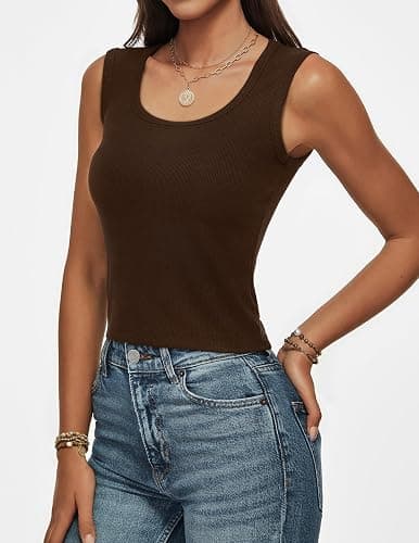 Women Wide Strap Ribbed Cropped Tank Tops 2026 Summer Trendy Crop Top Tight Fit Basic Sleeveless Camisole thumbnail 3