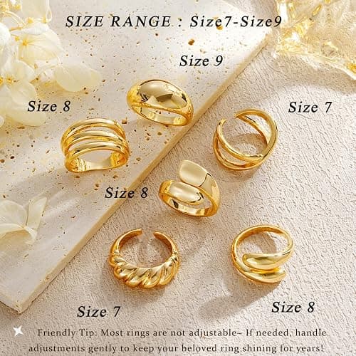 YEEZII Chunky Gold Rings for Women Non Tarnish, 18K Gold Plated Stackable Thumb Ring, Statement Women Rings Set thumbnail 5