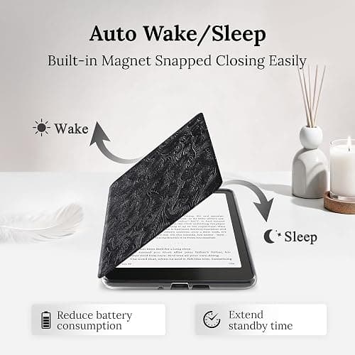 SESENSE Magnetic Case for 7'' Kindle Paperwhite 12th Gen 2024 & Colorsoft | Magnetic Detachable, Auto Wake/Sleep, Clear PC Case, Soft TPU Edge, Lightweight, For Bookish Travelers, Embossed Flower thumbnail 7