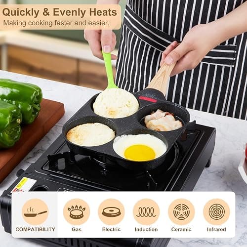 MyLifeUNIT Egg Frying Pan, 4-Cup Egg Pan Nonstick, Fried Egg Pan Skillet for Breakfast, Pancake, Hamburger, Sandwiches, Suitable for Gas Stove & Induction Cookware thumbnail 4