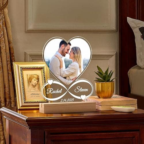 Personalized Picture Frame with Photo, Custom Picture Frames with Night Light, Customized Photo Frame, Personalized Christmas Anniversary Couple Gifts for Women Men Her Him Girlfriend Boyfriend Wife thumbnail 7