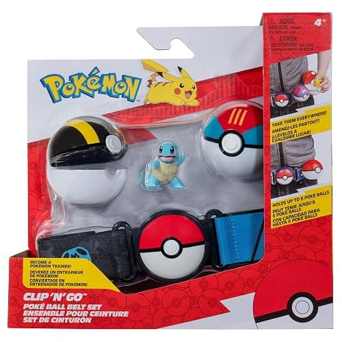 Jazwares Pokemon Squirtle Clip ‘N’ Go Belt Set - 2-Inch Squirtle Battle Figure with Clip ‘N’ Go Belt Plus Ultra and Lure Ball Accessories | Includes theme belt and 2-inch squirtile battle figure with Ultra Ball and Lure Ball accessories - Image 1
