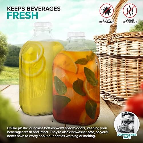 Stock Your Home Half Gallon Glass Bottle with Lid (1 Pack) 64 Oz Jugs and 3 White Caps, Reusable Food Grade Container for Refrigerator, Bottles for Juice, Oat or Plant Milks, Water, Honey thumbnail 5