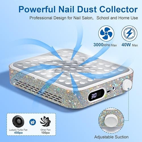 Ludysic Nail Dust Collector with 2 Reusable Filters,Nail Vacuum Dust Collector Quiet for Nail Tech Art, Powerful Nail Fan and Duster Collector,Nail Vacuum Cleaner for Salon and Home(AB Diamond) thumbnail 2