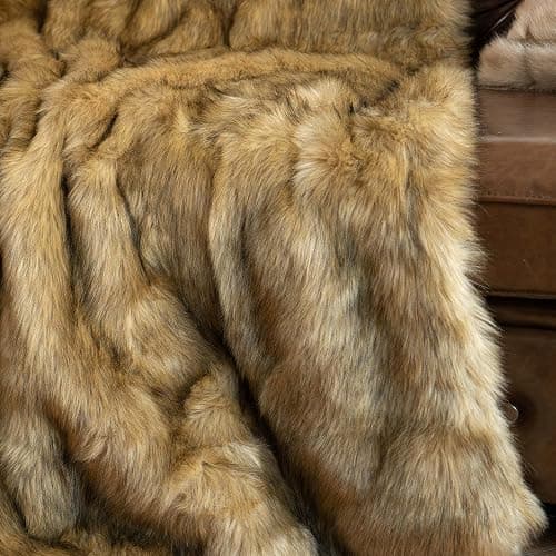 BATTILO HOME Faux Fur Throw Blanket Large Ochre 150x200cm | Luxury Fuzzy Warm Cozy Fluffy Fur Blanket for Bed, Sofa, Couch Home Decor thumbnail 9