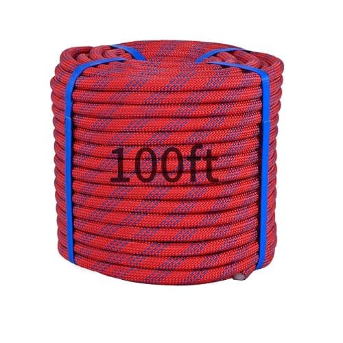 100Ft 1/2 Inch Heavy Duty Climbing Rope - for Tree Swing, Pulling, Outdoor & Gym Use (Red) - Image 1