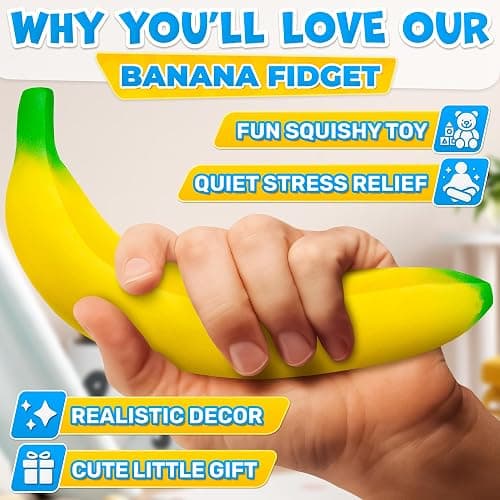 Tesorrio Fake Banana Stress Relief Fidget – 6.7 x 1.4 in Soft PU Foam Desk Accessory | Lightweight Squeeze Fidget for Adults | Novelty Office Decor & Relaxation Tool thumbnail 4