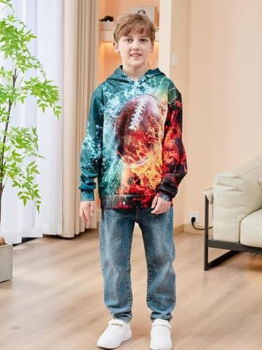 Idgreatim Kids 3D Graphic Pullover Hoodies Warm Thick Hooded Sweatshirt for Boys Girls 6-16 Years thumbnail 2