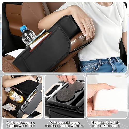 nckcmgl 5-in-1 Arm Rest Cover Universal Armrest Storage Box Upgrade Memory Foam Console Cover with Cup for Car Phone Tissue Box Holder thumbnail 3