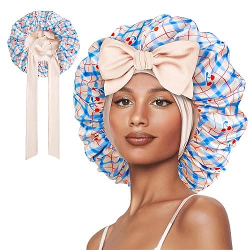 Vettres Double Layer Silk Bonnet with Tie Satin Lined Sleep Cap Hair Cover for Women's Curly Braids Natural Hair - Image 1