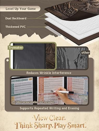 Trymaker Dm Screen, DND Dungeon Master Screen Faux Leather, Gm Screen, D&D Dungeons and Dragon Accessories Gift thumbnail 5