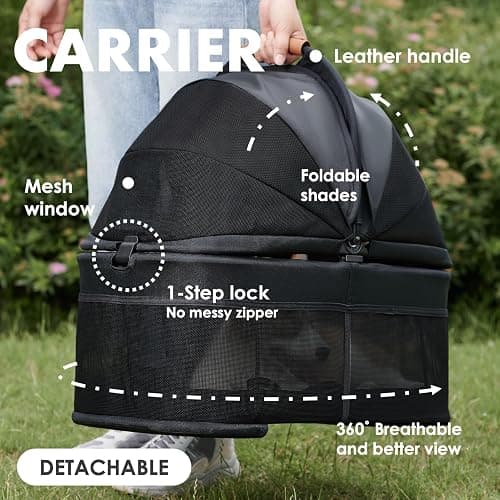 Zoosky 3 in 1 Pet Stroller with Removable Carrier, Folding Stroller for Small/Medium Dogs and Cats, Waterproof, All-Terrain, with Sun Shades, Car Seat thumbnail 5