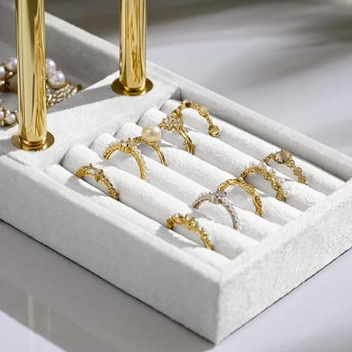 bussdis 2 Tier Bracelet Holder Display - Detachable T Bar White Velvet Bracelet Holder, Jewelry Holder Organizer for Bracelet, Necklace, Earrings, Rings thumbnail 4