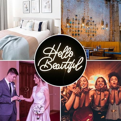 LooKLight Hello Beautiul Neon Sign,Warm White Neon Light Sign,Letters Wedding Neon Signs for Wall Decor,USB Powered Led Light Up Signs For Wedding Party Bedroom Birthday Beauty Salon thumbnail 8