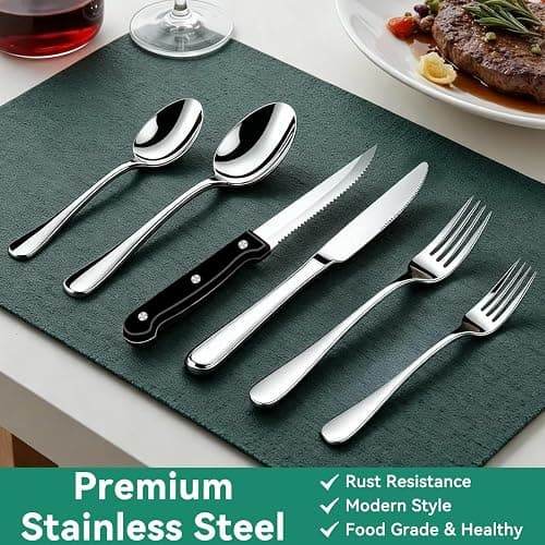 49-Piece Silverware Set with Organizer, Stainless Steel Flatware Utensils Set for 8, Forks and Spoons Silverware Set Cutlery Set with Steak Knives, Dishwasher Safe thumbnail 8