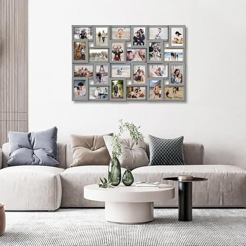 J.M.Deco Collage Picture Frames for Wall 24 Slots, Reunion Friends Family Memory Large Photo Frame Selfie Gallery Puzzle Collage Wall Hanging for 4x6 Photo | Grey thumbnail 2