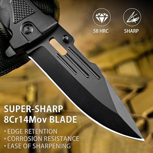 NedFoss Pocket Folding Knife DA75, 3 in 1 Pocket Knife for Men, Survival Knife with Liner-Lock Belt Clip, Seat Belt Cutter, Glass Breaker, Hunting knife for Camping Hiking thumbnail 4