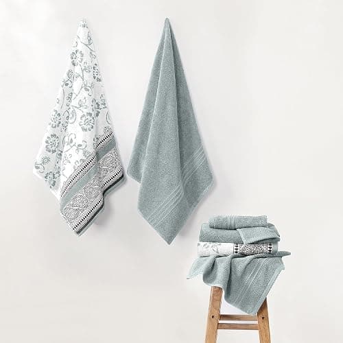 Modern Threads Ophelia 6-Piece 100% Cotton Towel Set – Reversible Yarn Dyed Jacquard & Solid – Includes 2 Bath Towels, 2 Hand Towels, 2 Washcloths – Absorbent, Quick Dry, Soft & Durable – Sage Green thumbnail 2