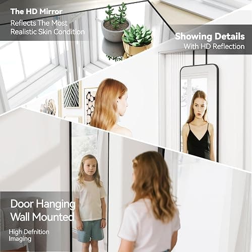 SCWF-GZ 47x14 Mirror Rectangle Full Body Length Door Hanging Wall Mounted Metal Aluminum Alloy Frame Dressing Make-up Mirrors for Entryway Bedroom Bathroom Living Room 47 14 inch Black thumbnail 4